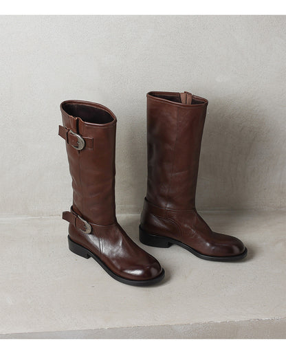 Bottes Femme en Cuir Véritable – Tige Haute & Talon Chunky