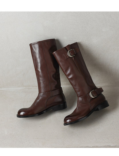 Bottes Femme en Cuir Véritable – Tige Haute & Talon Chunky