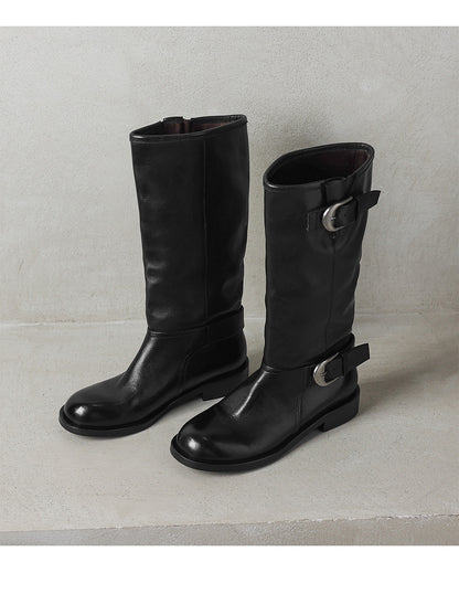 Bottes Femme en Cuir Véritable – Tige Haute & Talon Chunky